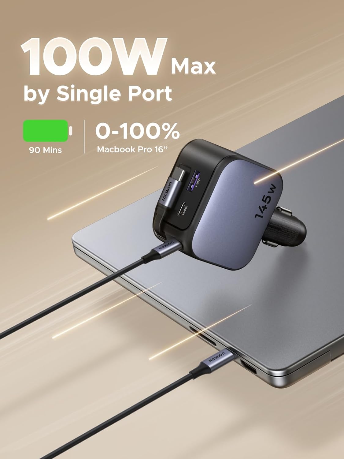 UGREEN 145W 3C1A Выдвижное авт – обзор и цена Fast Charging Cable