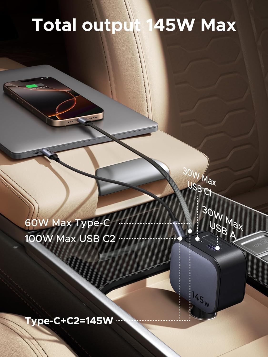 UGREEN 145W 3C1A Выдвижное авт – обзор и цена Fast Charging Cable
